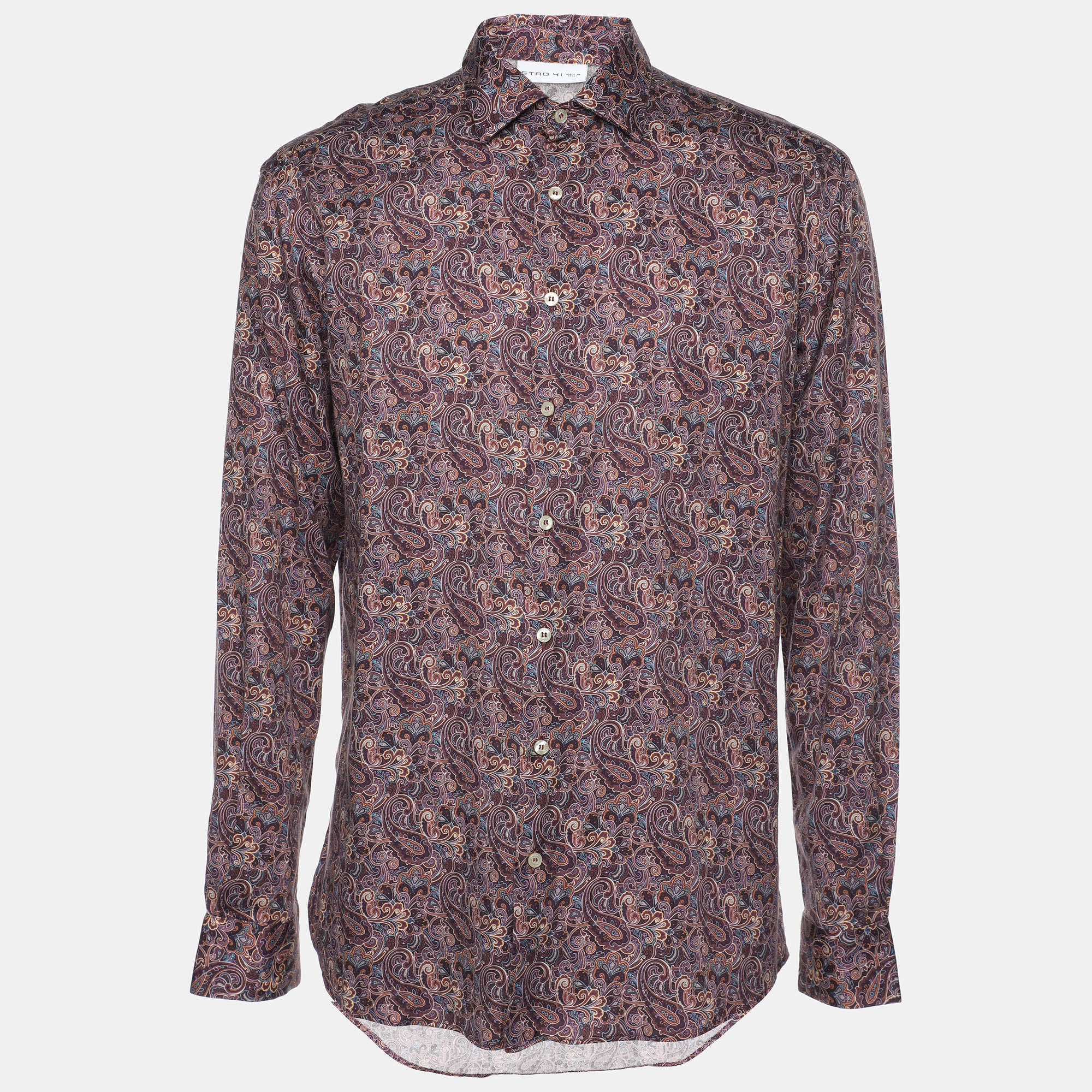 Etro Multicolor Print Cotton Blend Button Front Full Sleeve Shirt L