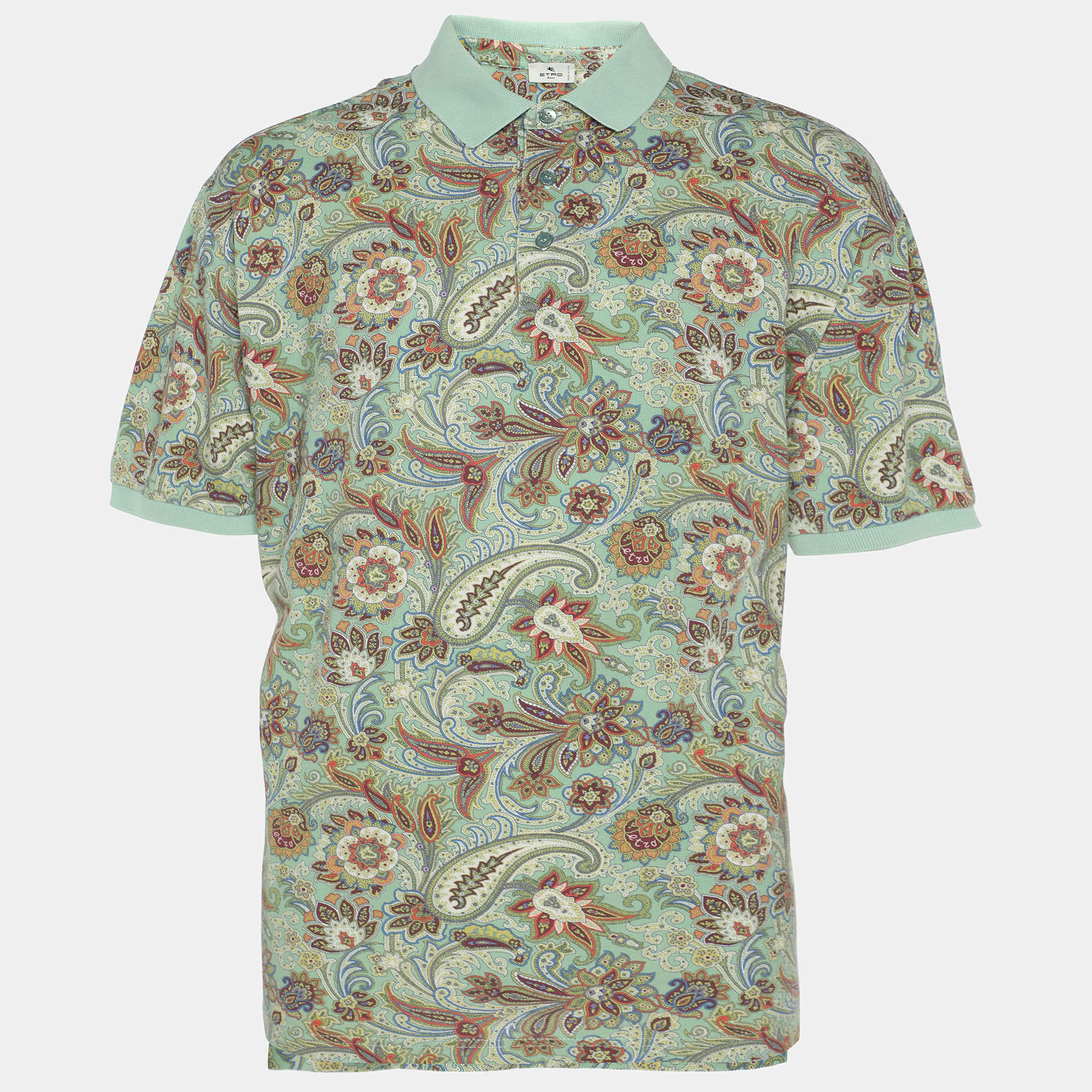 Pre Owned Etro Multicolor Paisley Printed Cotton Polo T-Shirt XXL