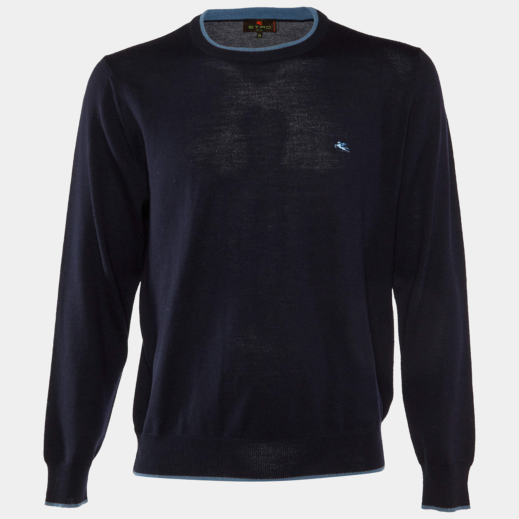 Etro Navy Blue Wool Knit Crew Neck Sweater XL