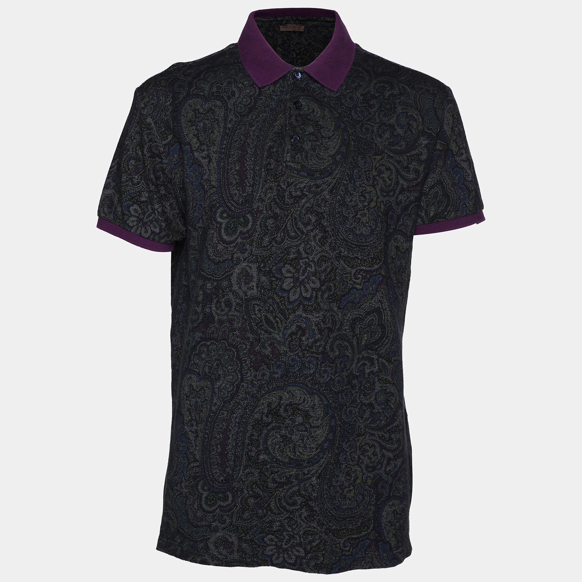 Pre Owned Etro Multicolor Paisley Printed Cotton Knit Polo T-Shirt M