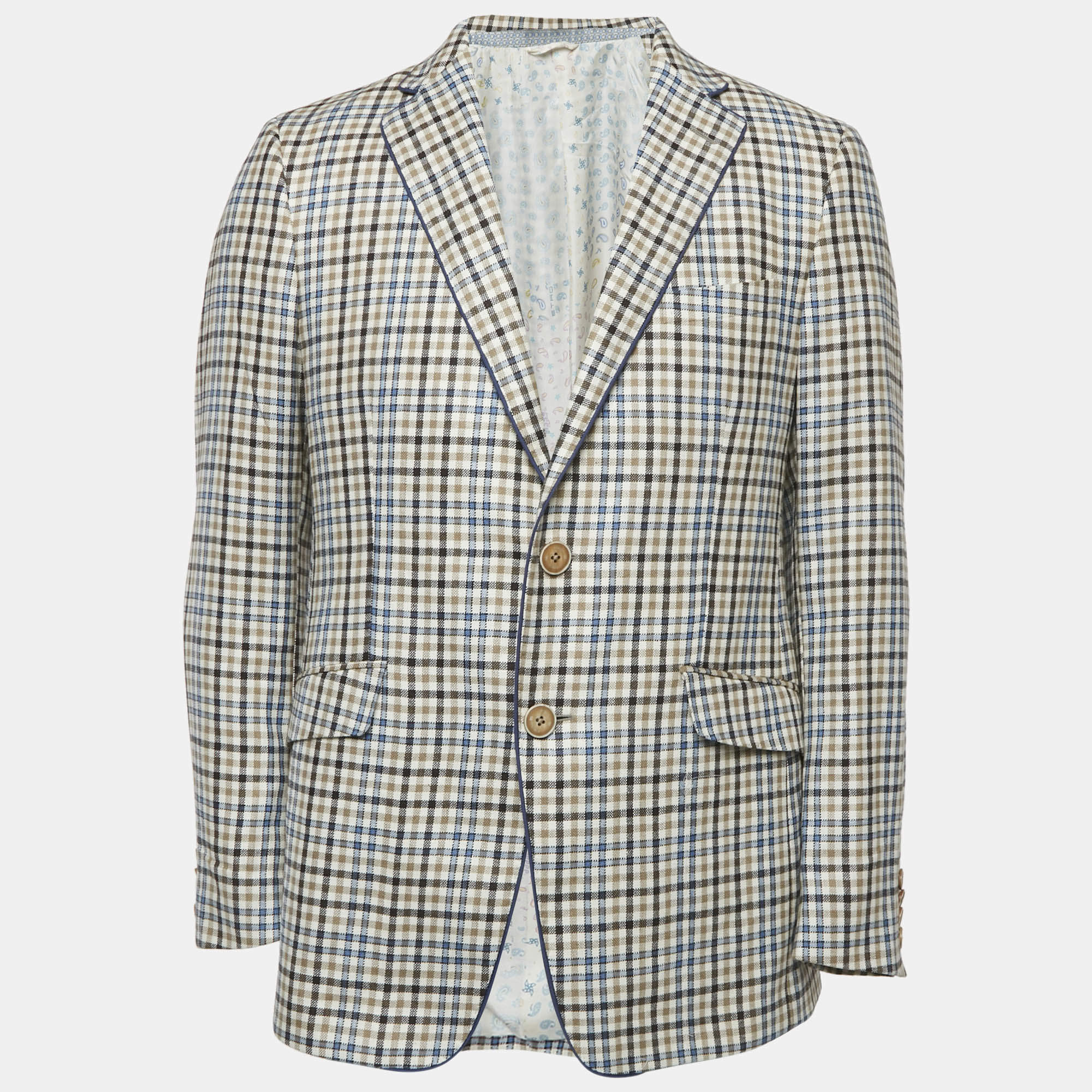Etro Brown Checks Cotton Blend Regular Fit Blazer L