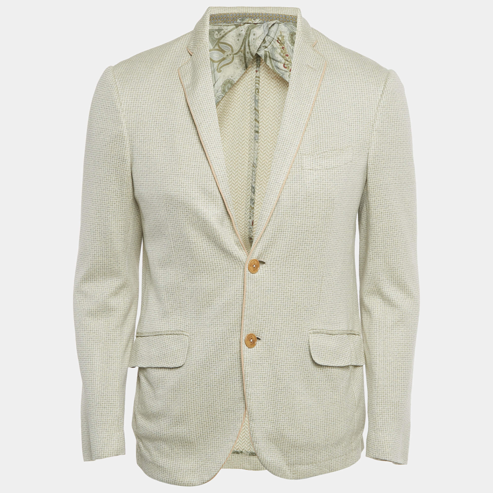 Pre Owned Etro Green Linen Blend New Jersey Blazer L