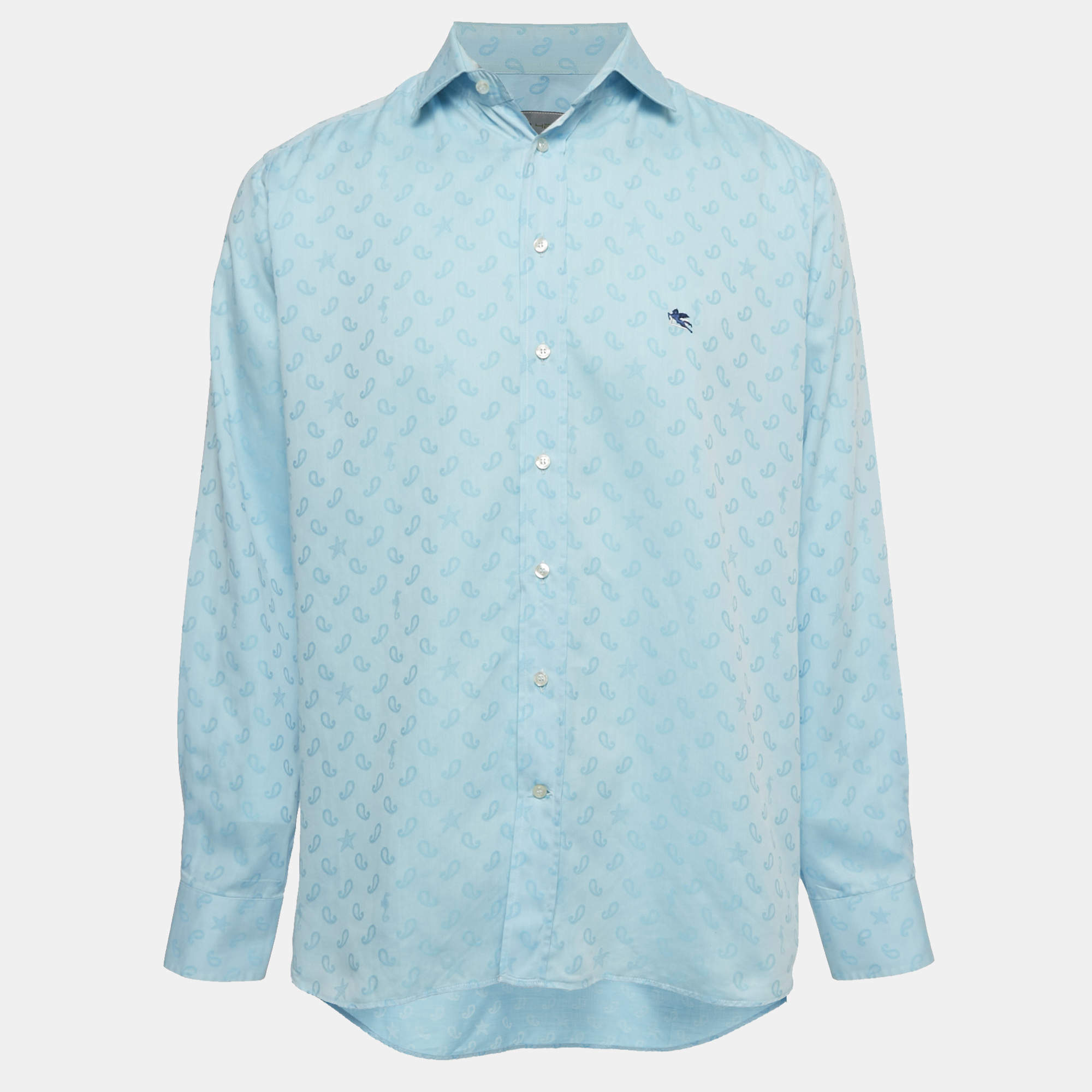 Pre Owned Etro Blue Paisley Jacquard Button Front Shirt XL