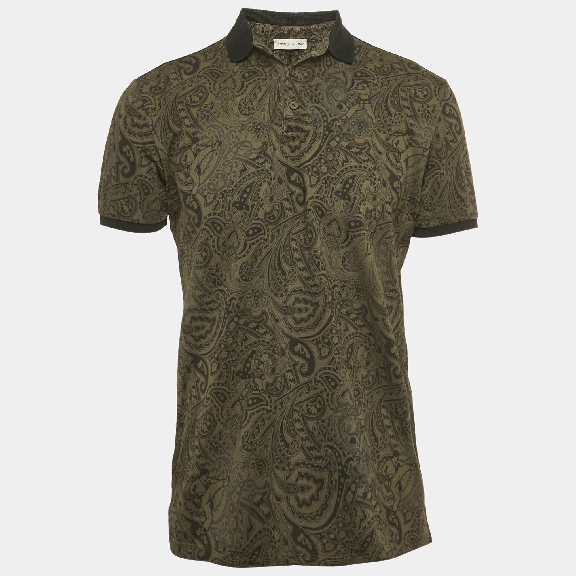 مملوكة مسبقًا Etro Green Paisley Print Pique Polo T-Shirt M