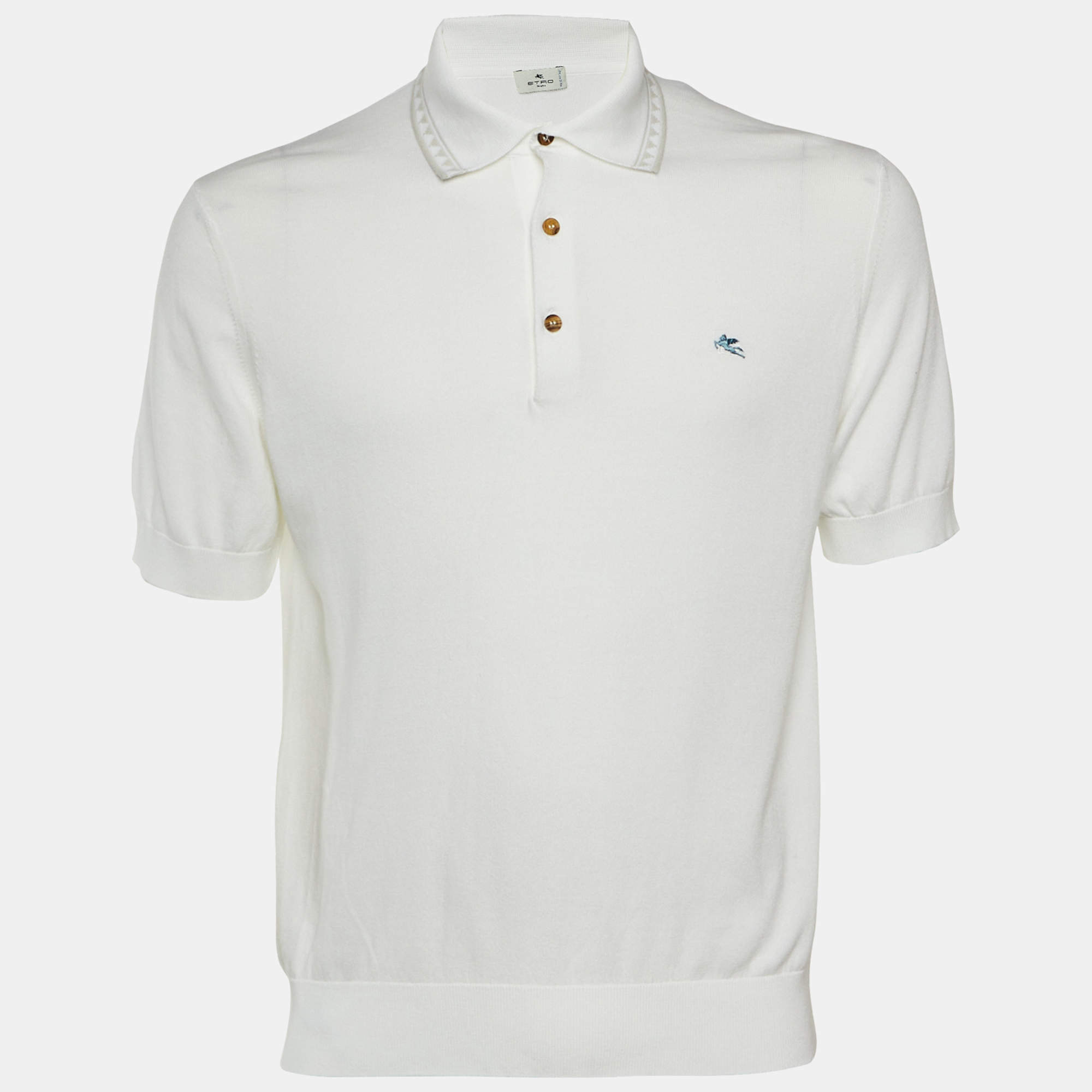 Pre Owned Etro White Cotton Knit Polo T-Shirt S