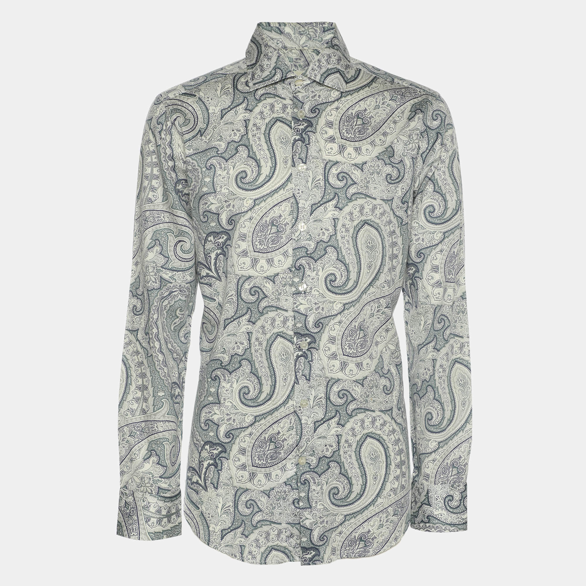 Pre Owned Etro Blue Paisley Print Cotton Long Sleeve Shirt M