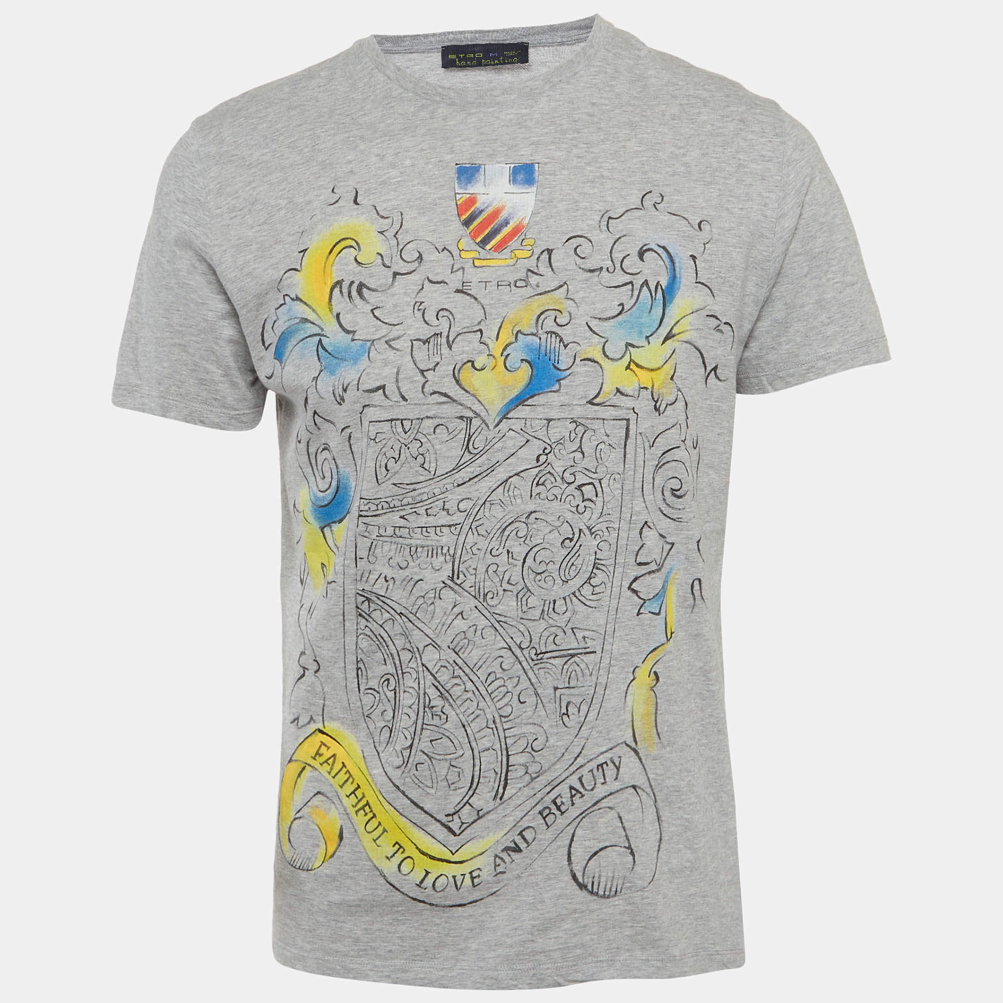 Pre Owned Etro Grey Jersey Hand Painting T-Shirt M