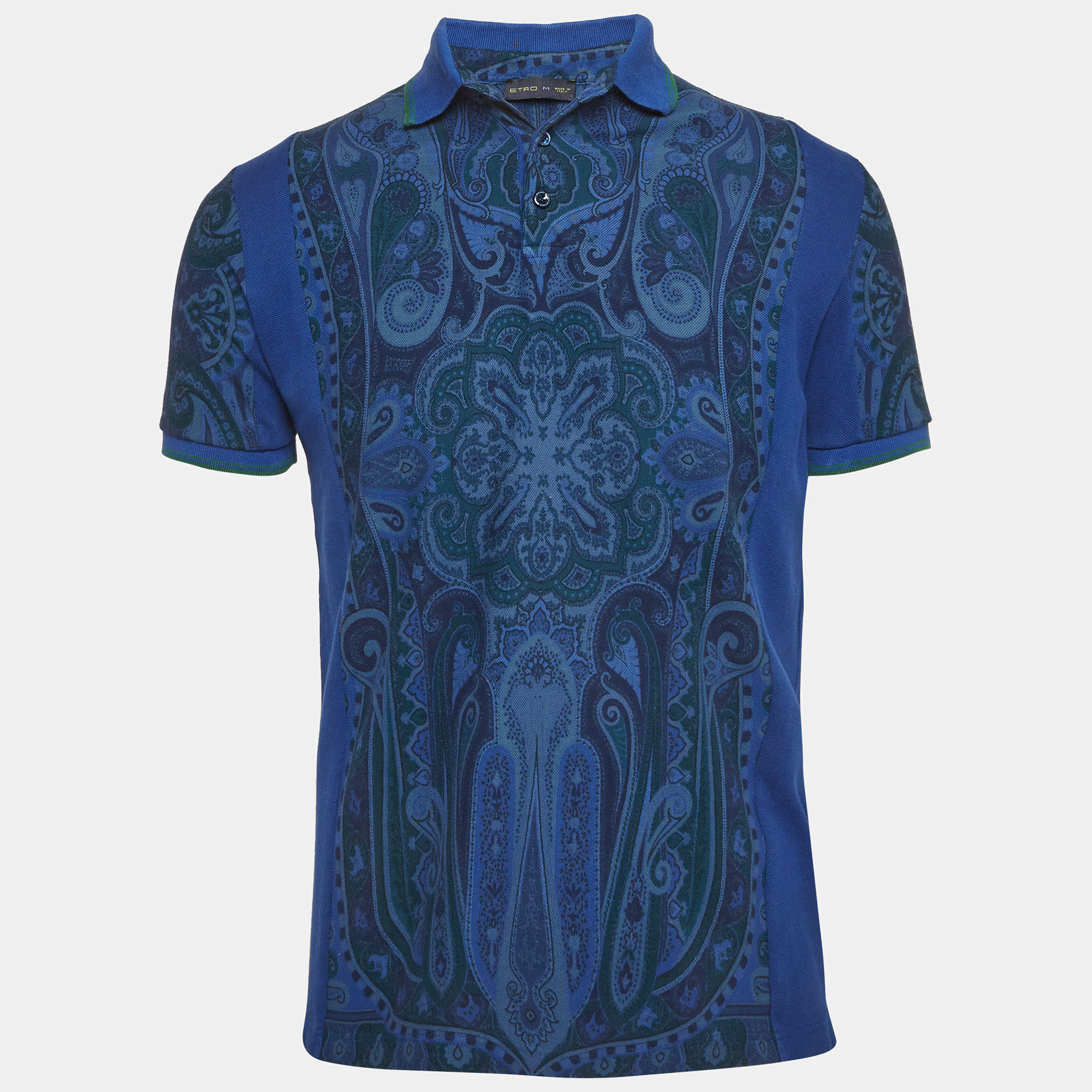 مملوكة مسبقًا Etro Blue Paisley Print Jersey Polo T-Shirt M