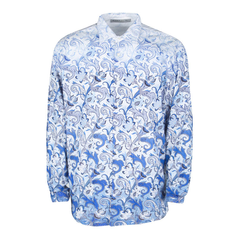 مملوكة مسبقًا Etro White and Blue Paisley Printed Cotton Long Sleeve Button Front Shirt XL