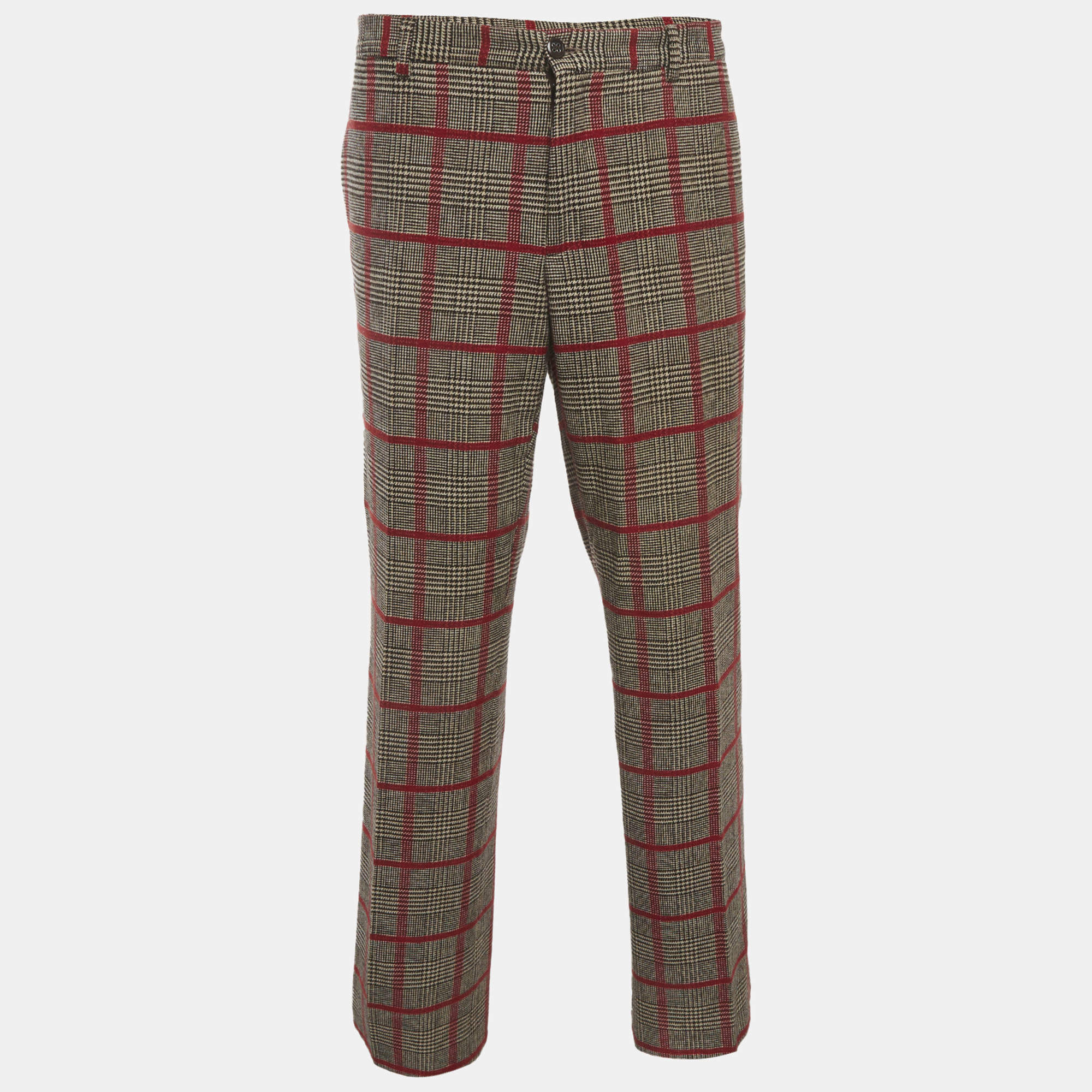 Pre Owned Etro Multicolor Glen Plaid Wool Blend Straight Fit Trousers XXL