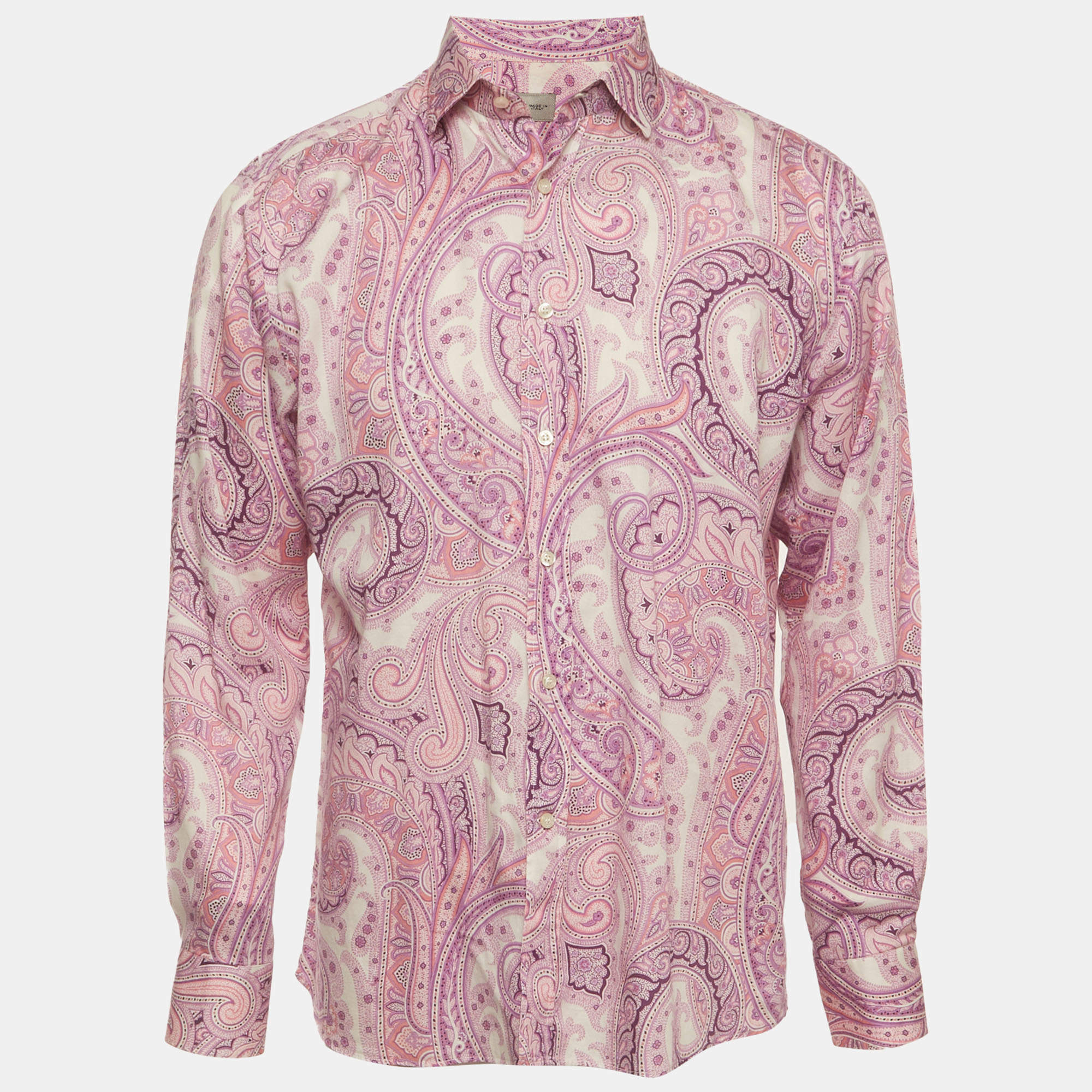 Pre Owned Etro Pink Paisley Print Cotton Long Sleeve Shirt XXL