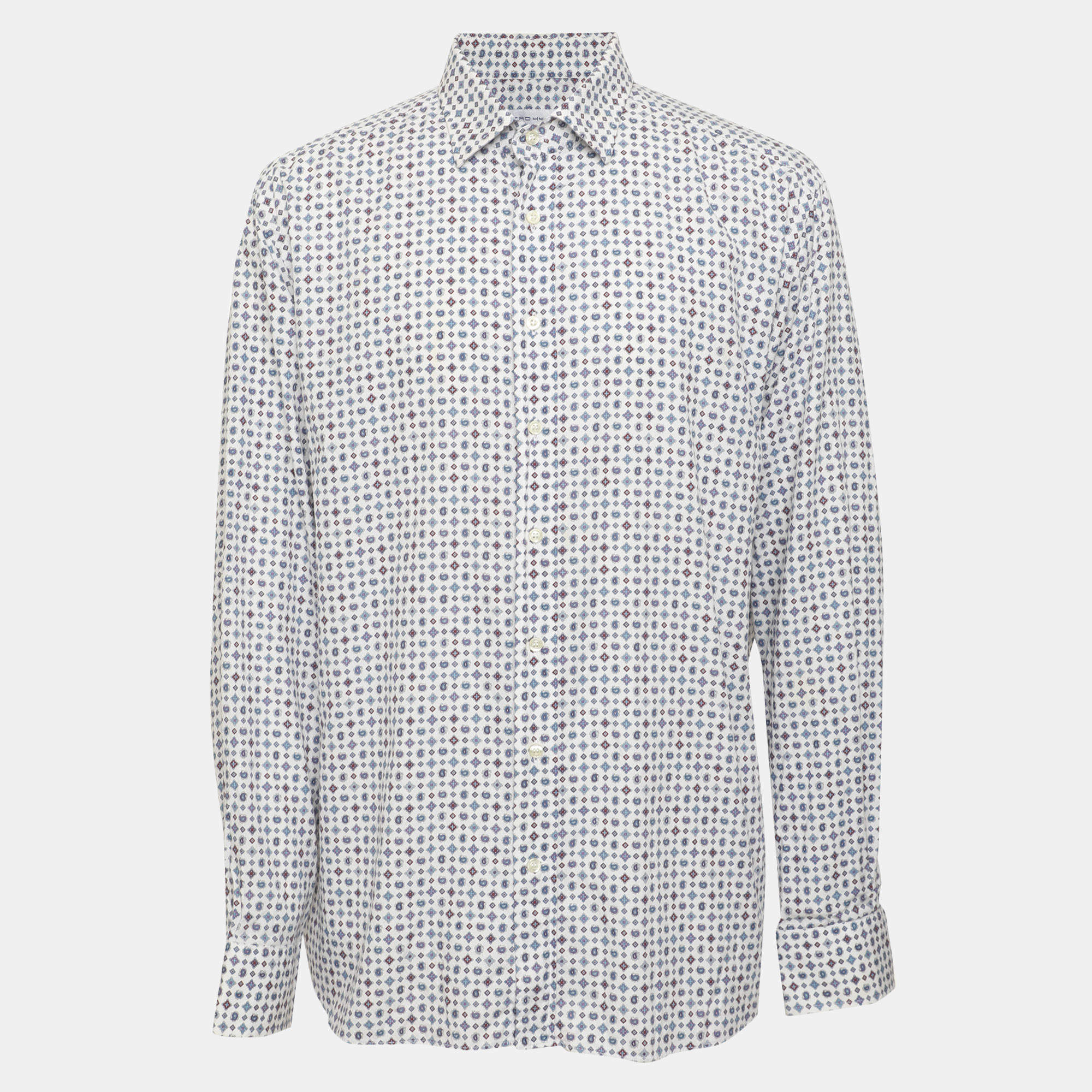 Pre Owned Etro White Multicolor Printed Cotton Long Sleeve Shirt XL