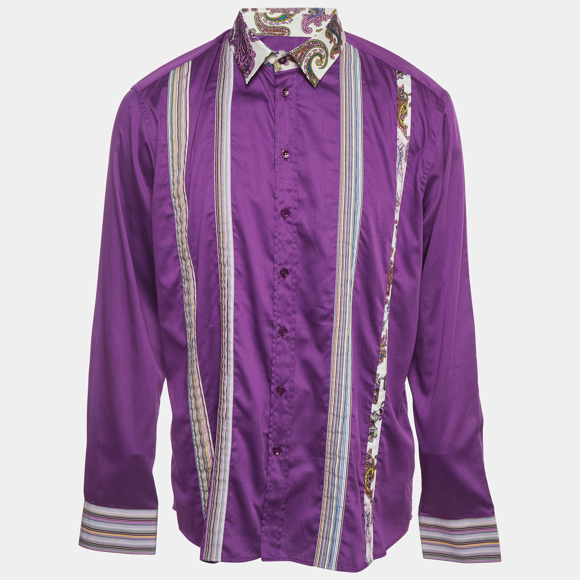 Pre Owned Etro Purple Striped Cotton Pin Tucked Luca Shirt XXL