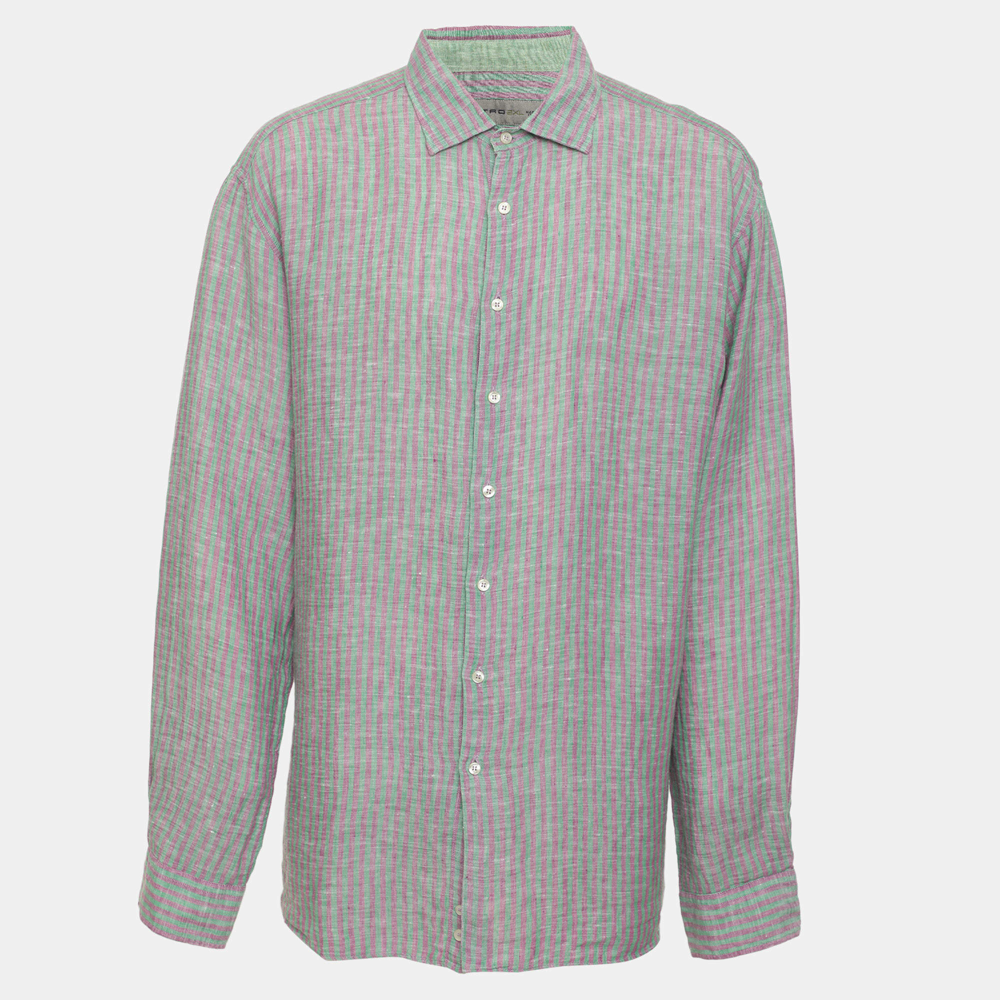 مملوكة مسبقًا Etro Purple/Green Stripe Linen Long Sleeve Shirt XXL
