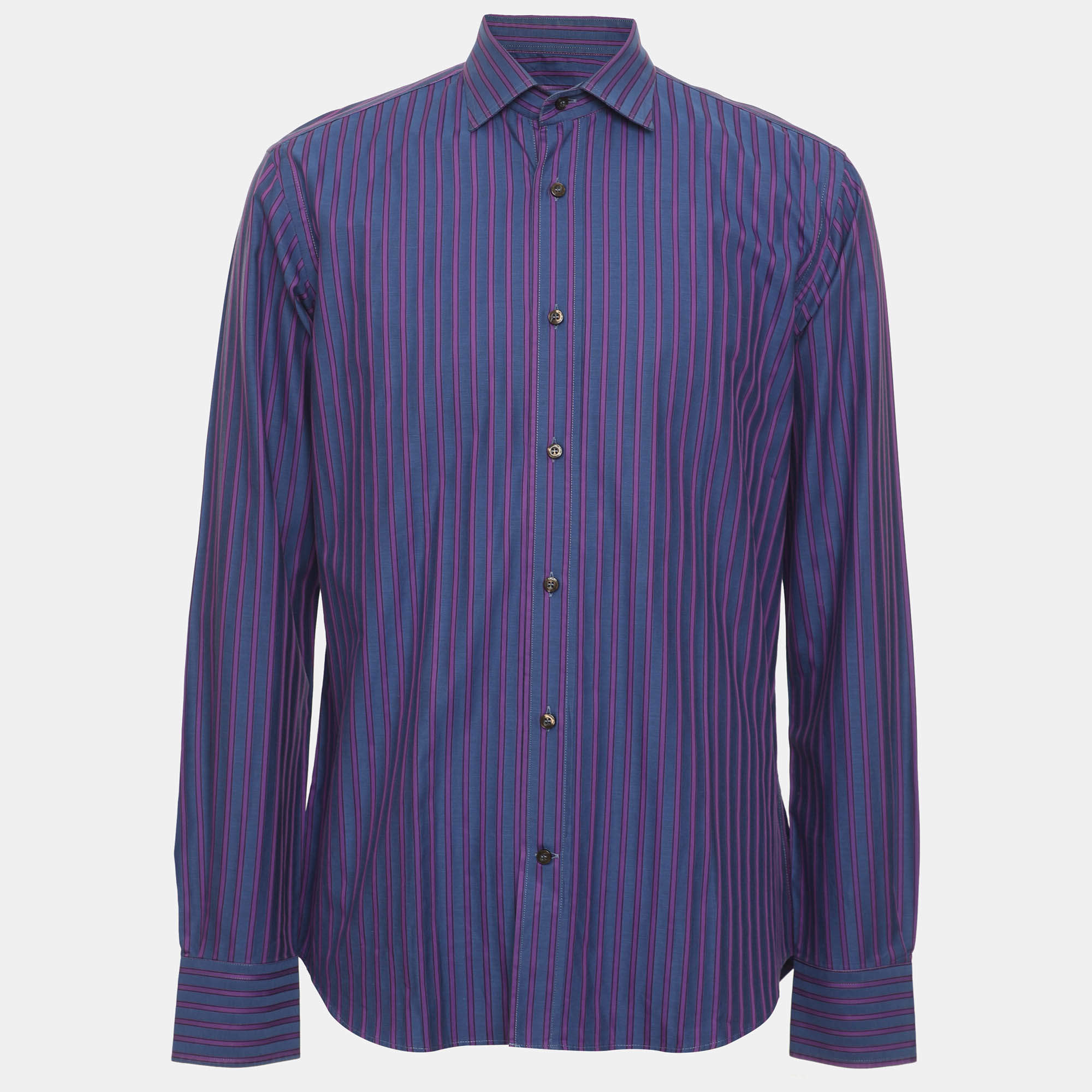 Pre Owned Etro Blue/Purple Cotton Stripe Long Sleeve Shirt M