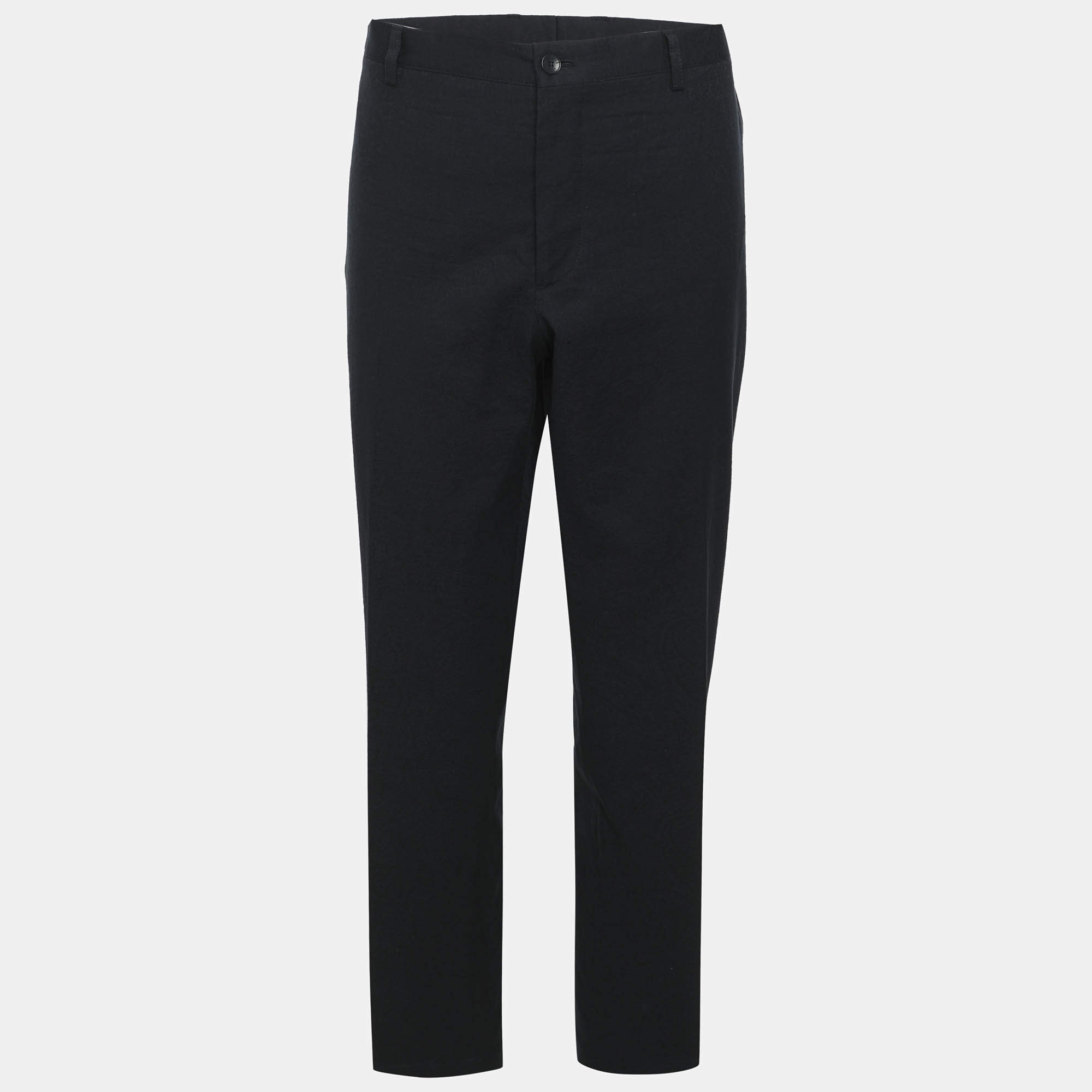 Pre Owned Etro Navy Blue Paisley Printed Jacquard Slim Fit Trousers 4XL