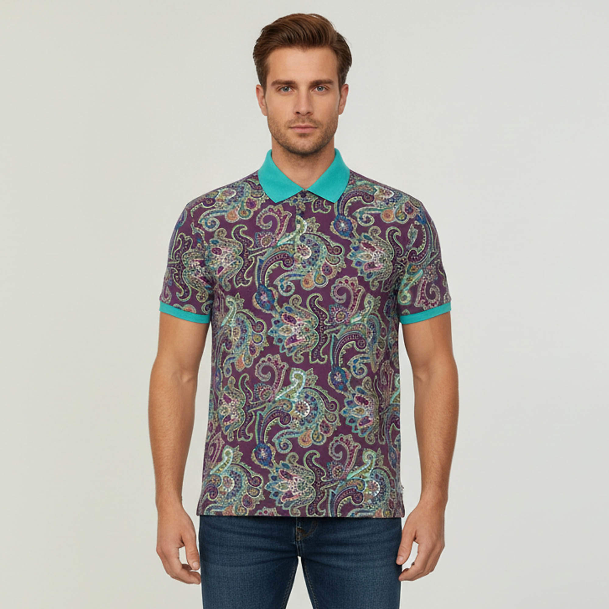 Pre Owned Etro Multicolor Paisley Printed Cotton Pique Polo T-Shirt XL 