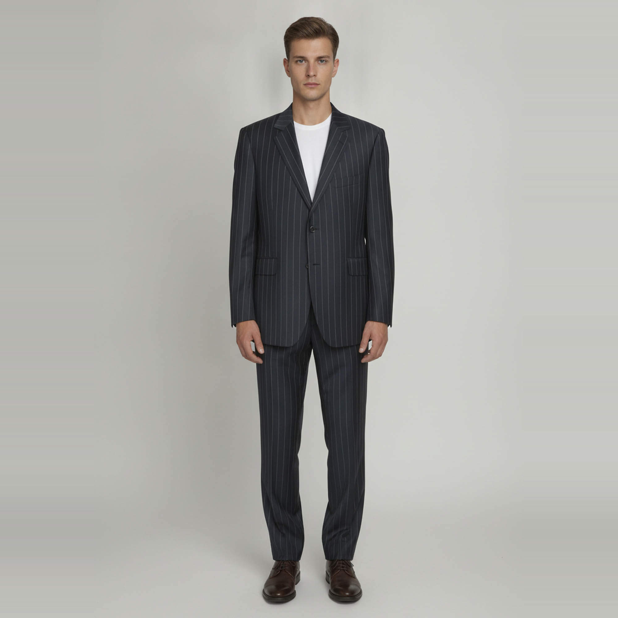 Pre Owned Etro Dark Grey Pin Stripe Wool Suit Sets 4XL