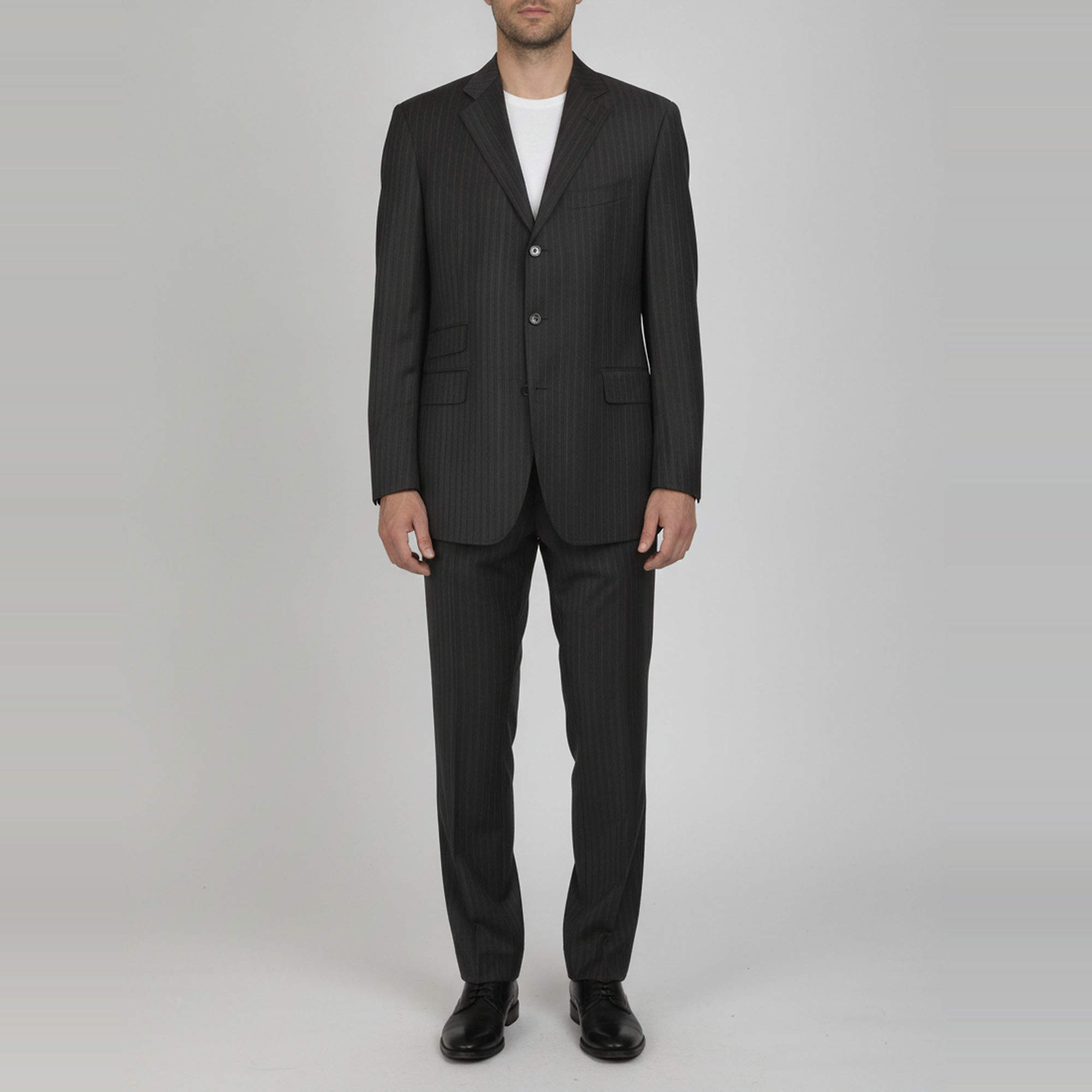 Pre Owned Etro Dark Grey Pin Stripe Wool Suit Sets XXXL