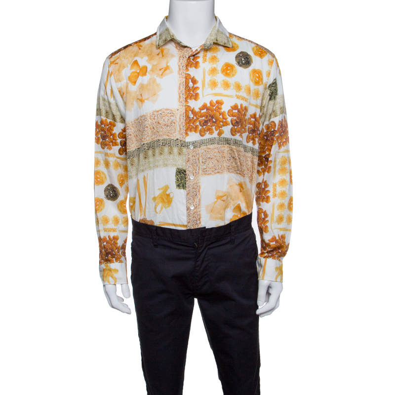 Etro Multicolor Pasta Print Long Sleeve Button Front Cotton Shirt XL