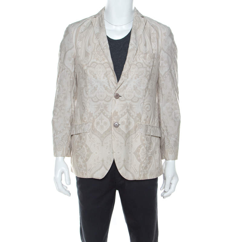 Pre Owned Etro Cream Paisley Printed Cotton Regular Fit Blazer M