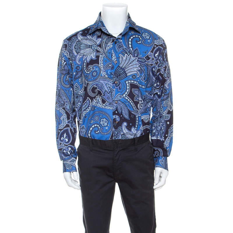 Pre Owned Etro Blue Paisley Print Cotton Shirt 4XL