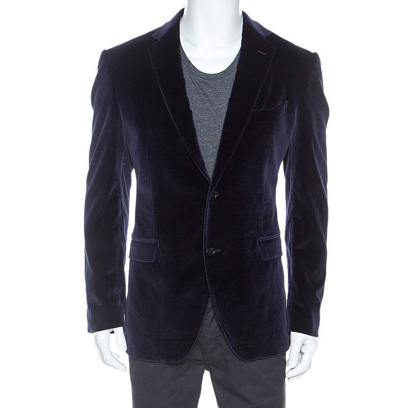 Pre Owned Etro Navy Blue Velvet Blazer XL