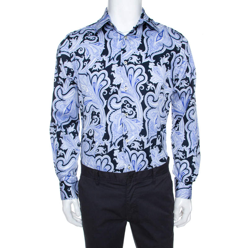 Pre Owned قميص إيترو أزرار أمامية قطن طباعة بيزلي بنفسجي L