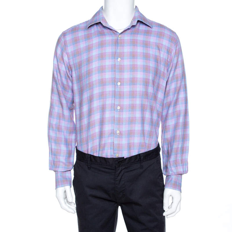 Pre Owned Etro Multicolor Houndstooth Pattern Cotton Long Sleeve Shirt L