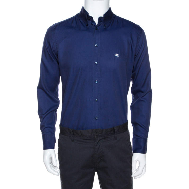 Etro Navy Blue Cotton Long Sleeve Button Down Shirt L