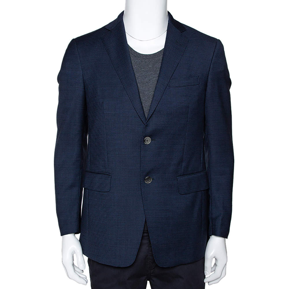 Etro Navy Blue Textured Wool Two Buttoned Blazer M