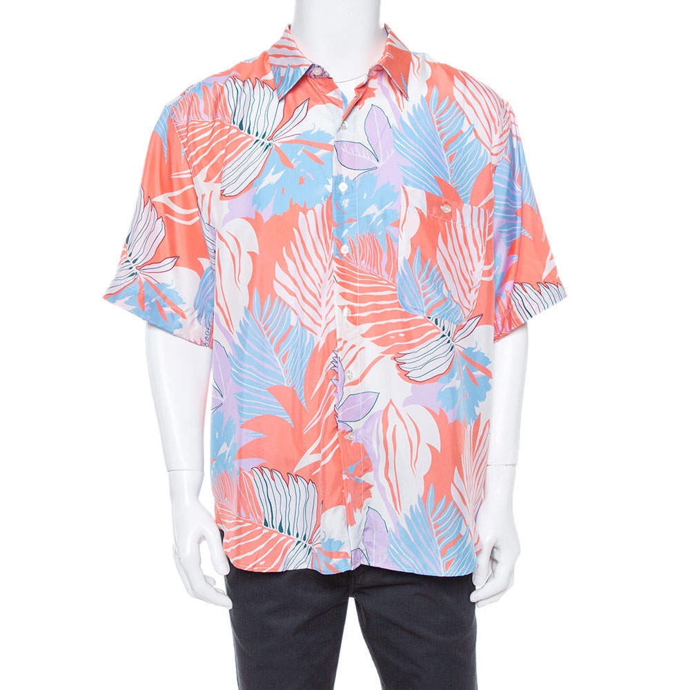 Pre Owned Etro Multicolor Tropical Print Silk Short Sleeve Relaxed Fit Shirt L