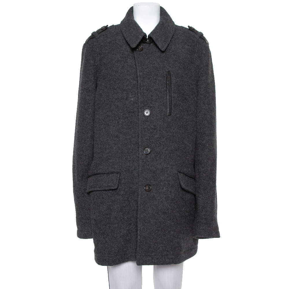 Etro Dark Grey Wool Mid-Length Coat XL