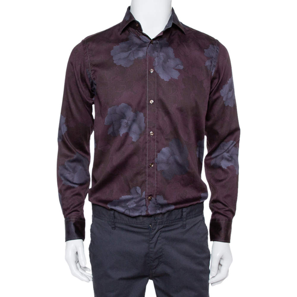 Etro Burgundy Printed Cotton Button Front Shirt M 