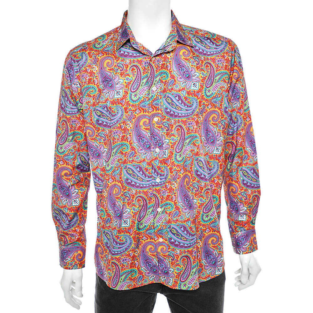 Pre Owned Etro Multicolor Paisley Printed Cotton Button Front Shirt XXL