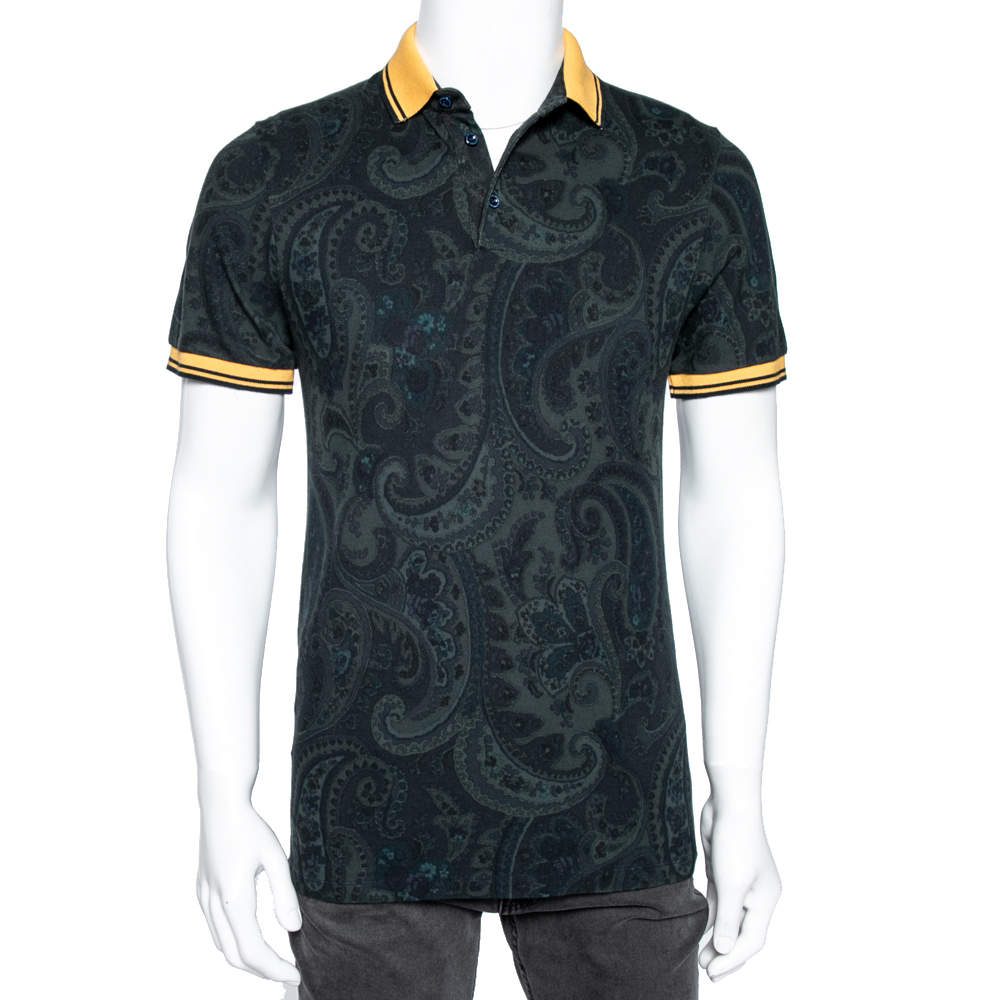 Pre Owned Etro Multicolor Paisley Printed Cotton Pique Polo T-Shirt S
