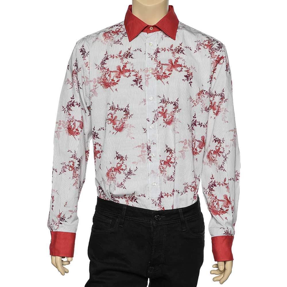 Etro White Printed Contrast Trim Detail Cotton Button Front Shirt 4XL