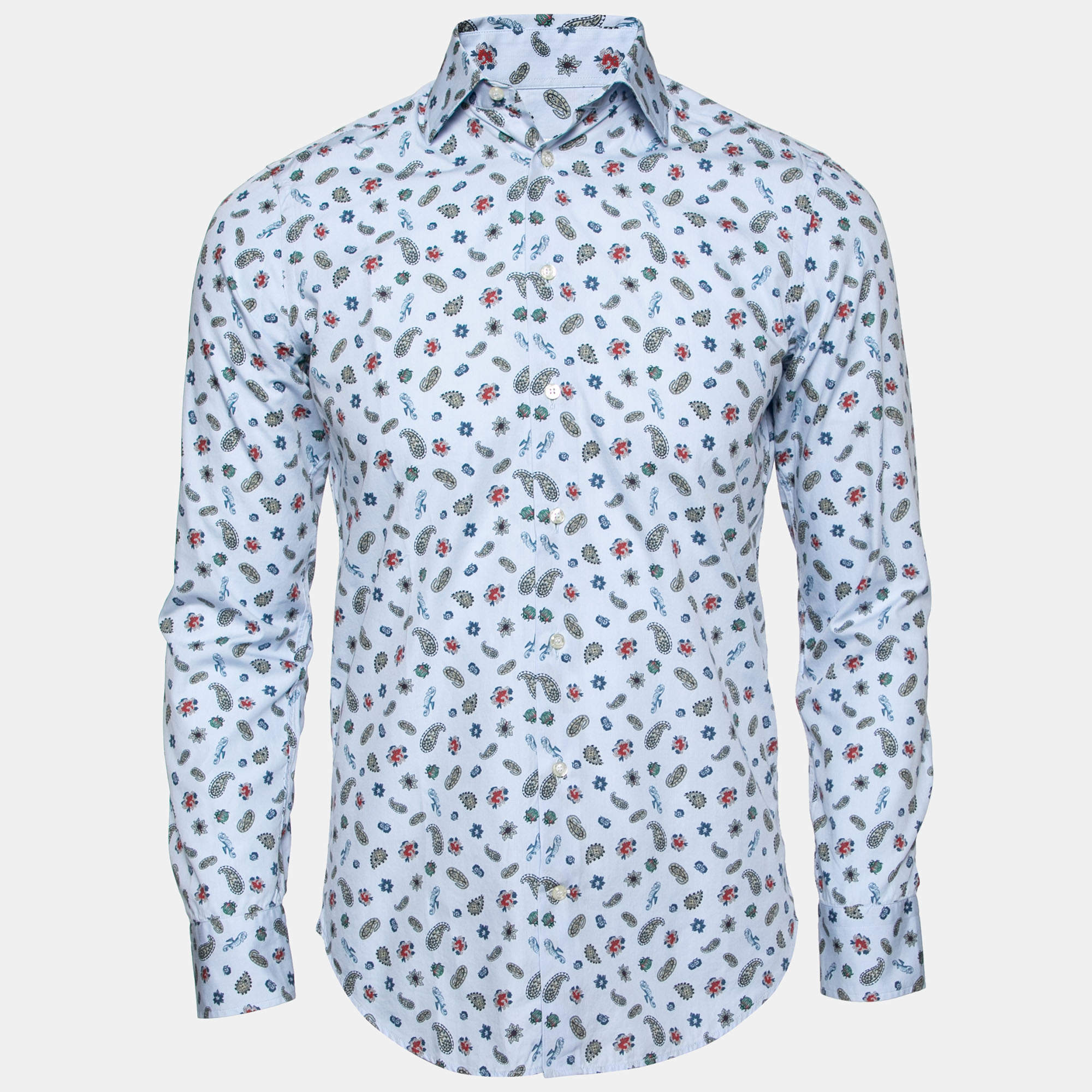 Pre Owned Etro Blue Paisley Printed Cotton Button Front Shirt S