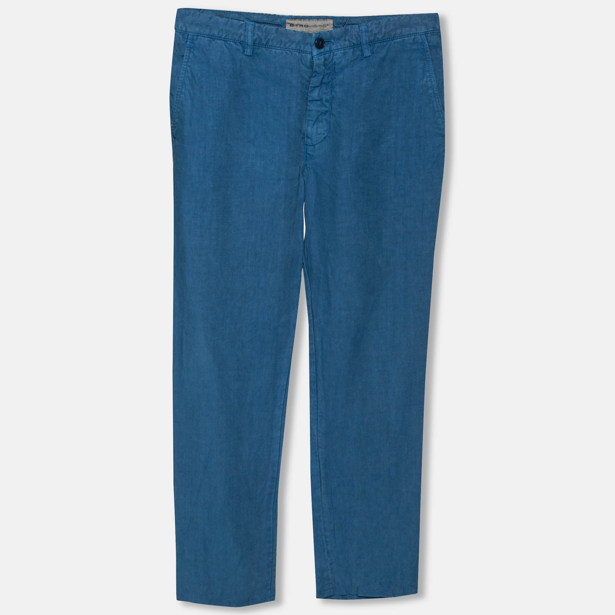Pre Owned Etro Blue Linen Tapered Pants S