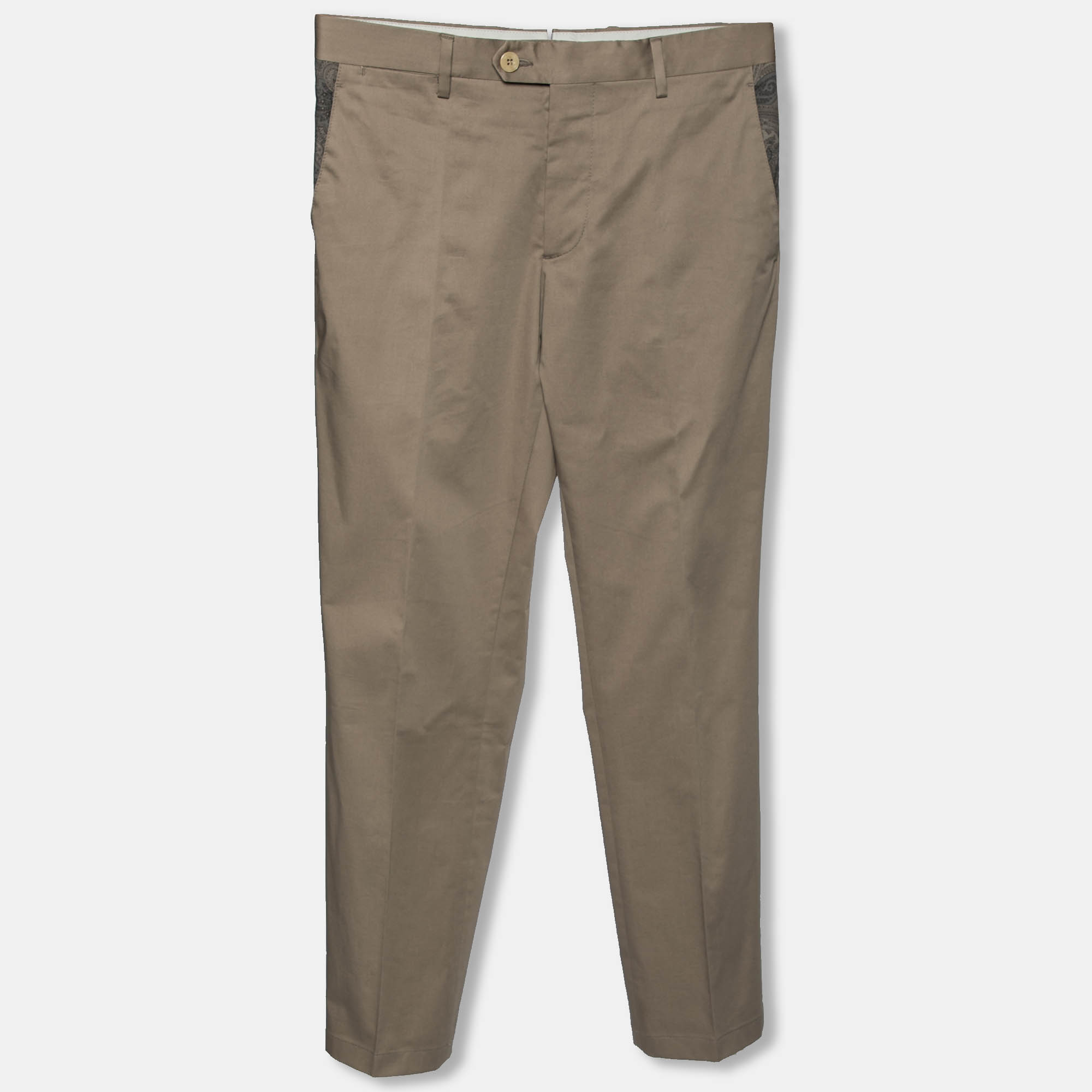 Pre Owned Etro Taupe Cotton Tapered Pants S