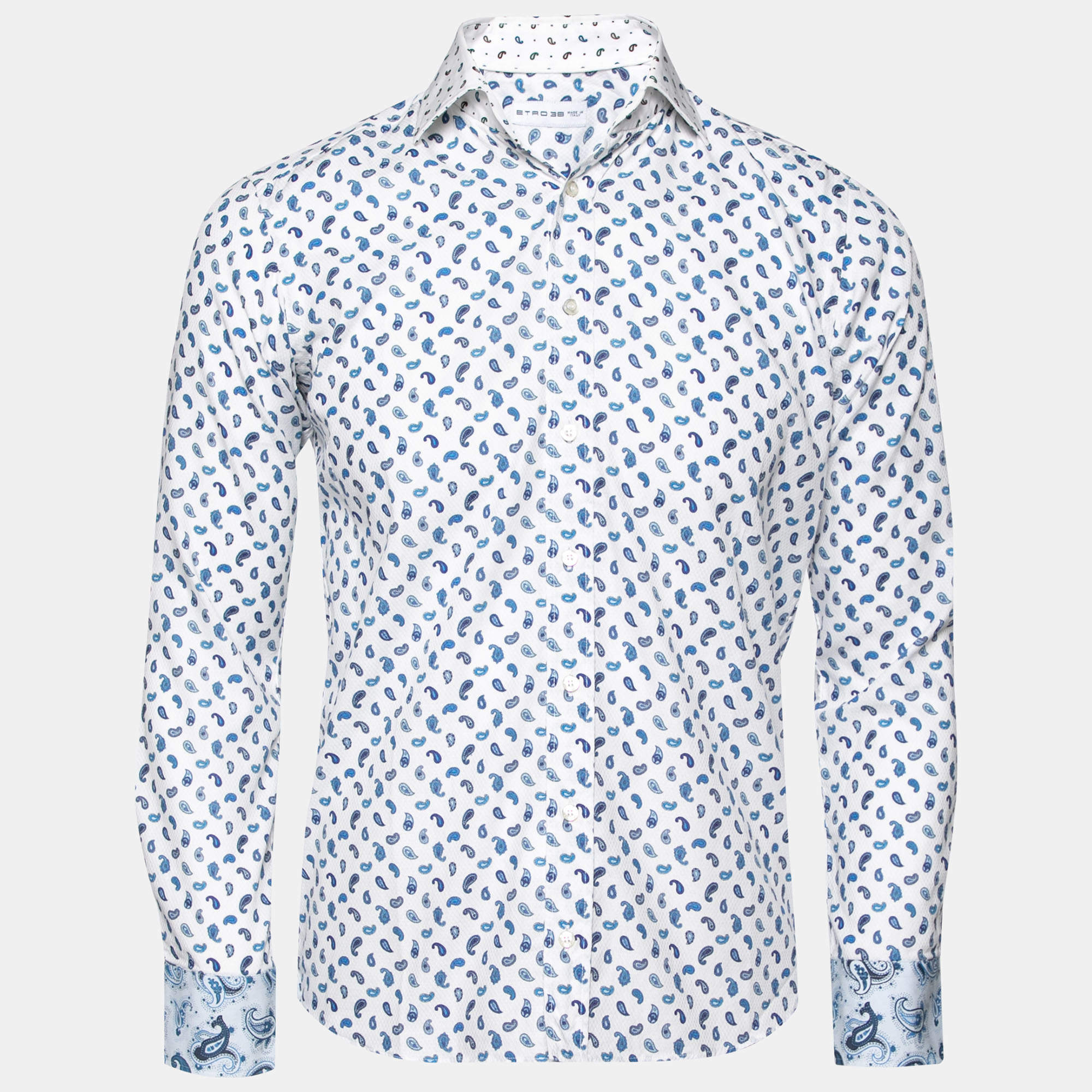 Pre Owned Etro White & Blue Paisley Printed Cotton Button Front Shirt S