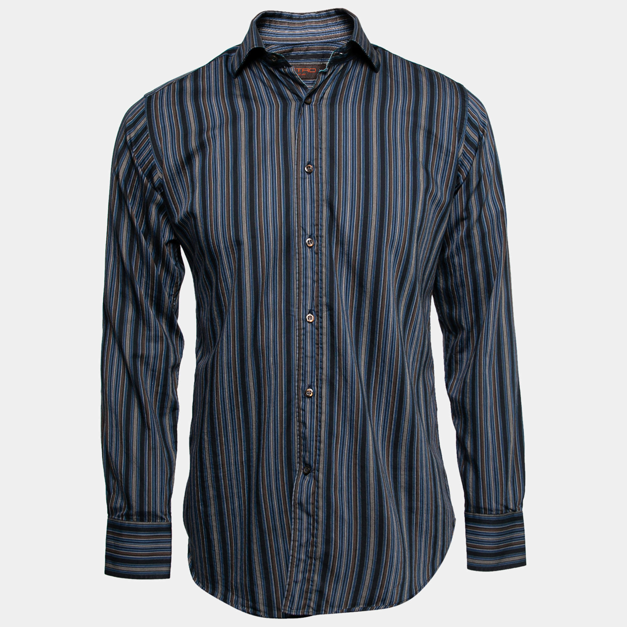 Pre Owned Etro Blue Striped Cotton Button Front Shirt S
