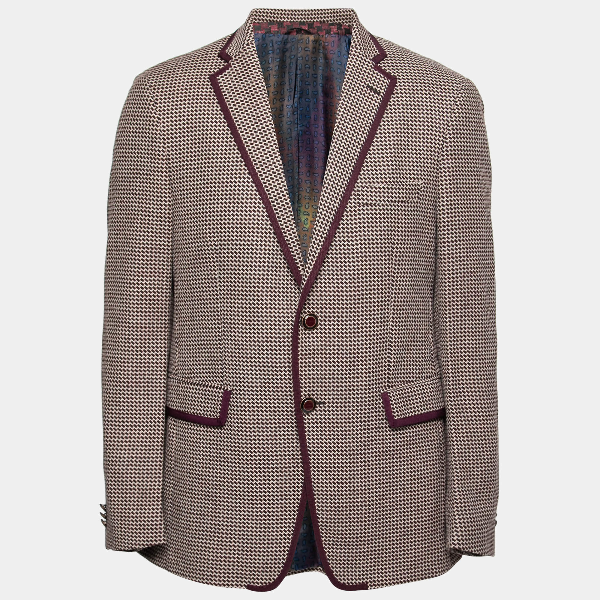 Pre Owned Etro Burgundy Patterned Jacquard Wool Single-Breasted Blazer XL