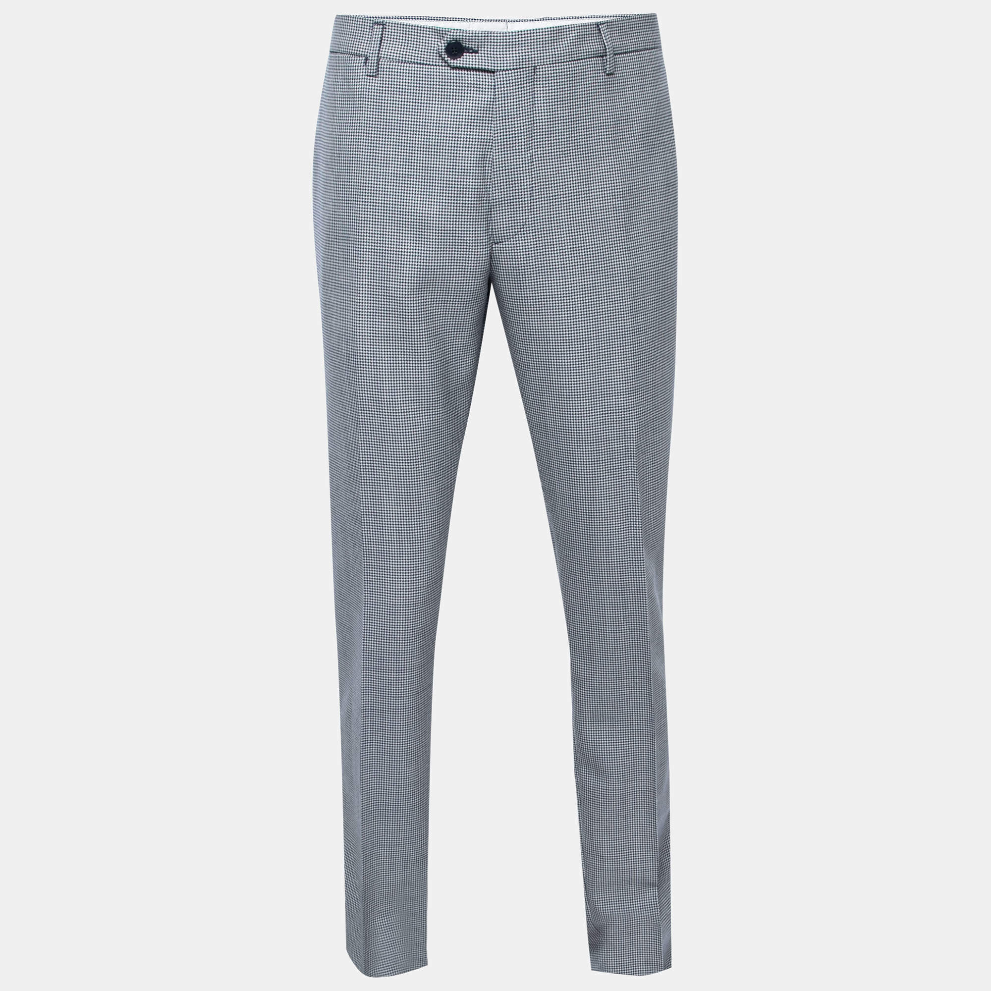 Pre Owned Etro Navy Blue Patterned Wool Panama Slim Trousers 2XL