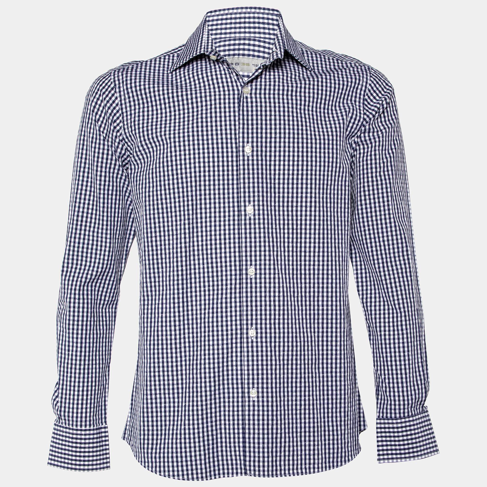 Pre Owned Etro Blue Checked Cotton Classic Shirt S