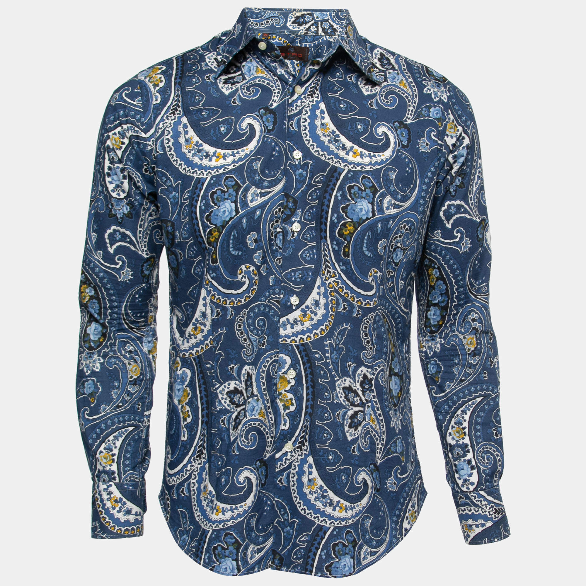 Etro Blue Floral Paisley Printed Cotton Button Front Shirt M
