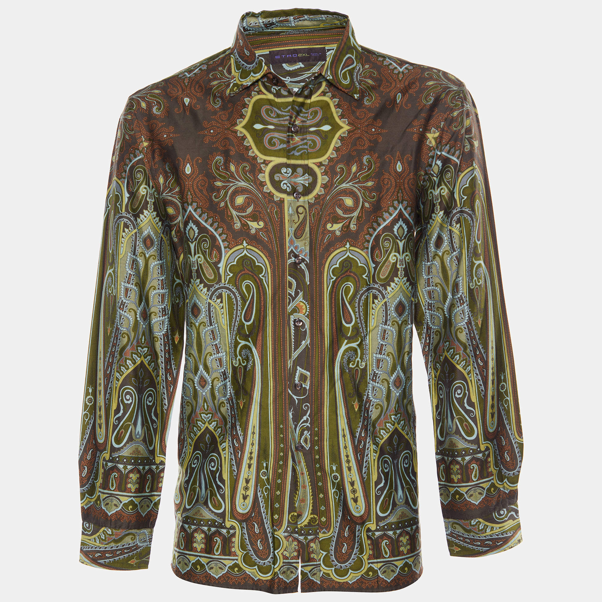 Pre Owned Etro Green Paisley Print Cotton Long Sleeve Shirt 2XL