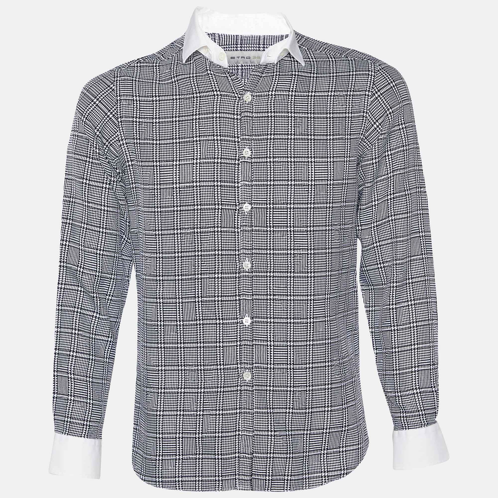 مملوكة مسبقًا Etro Monochrome Checkered Jacquard Cotton Button Front Shirt M
