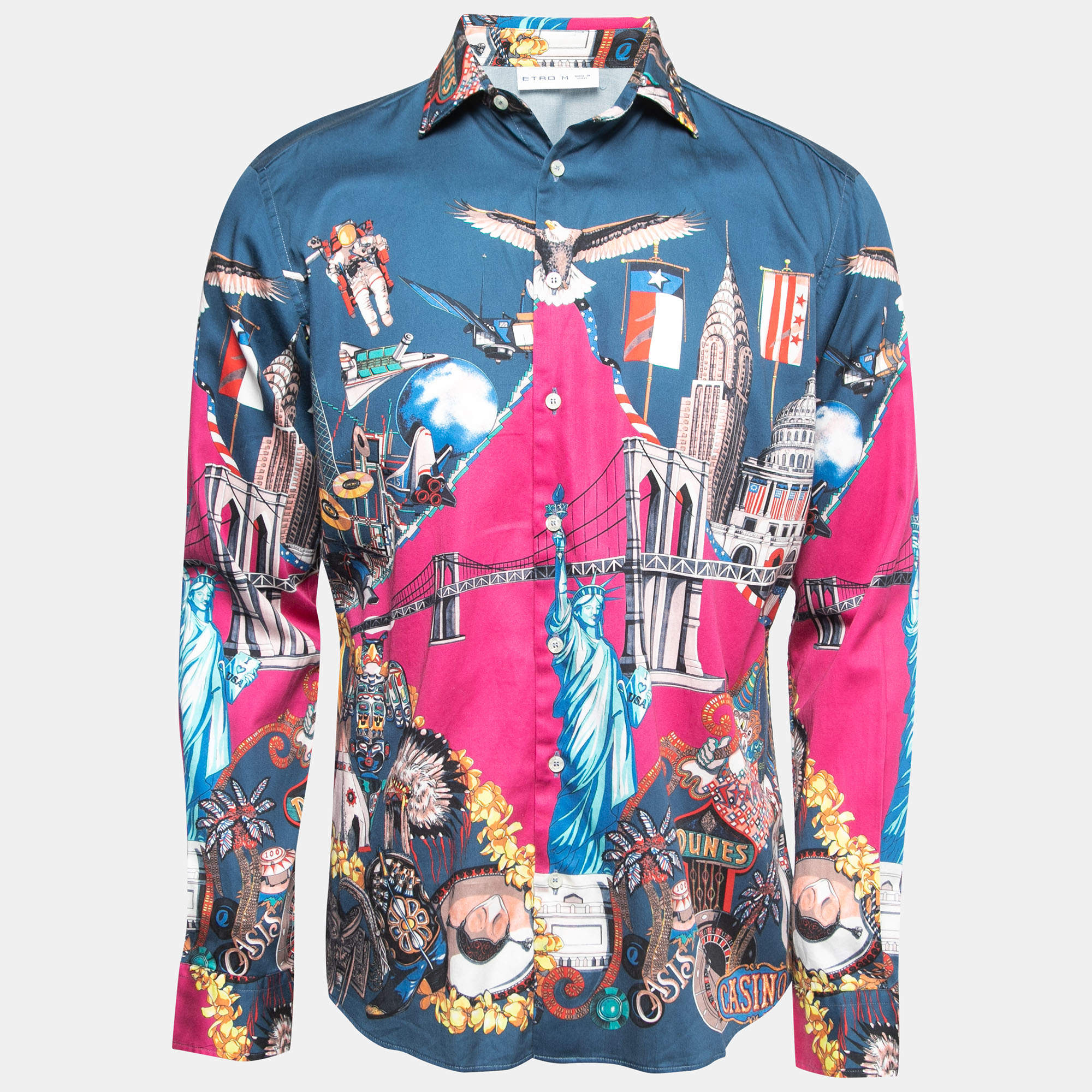 Pre Owned Etro Multicolor Printed Cotton Full Sleeve Shirt M