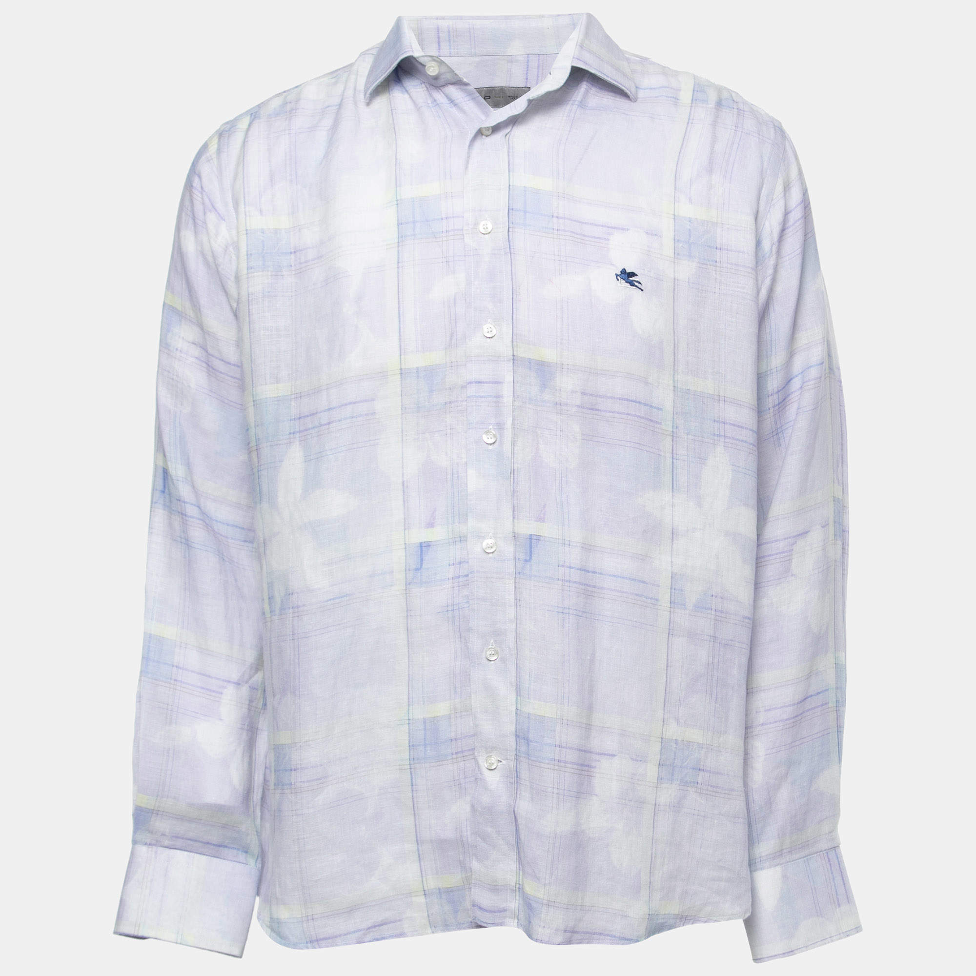 مملوكة مسبقًا Etro Blue Printed Linen Button Front Shirt L